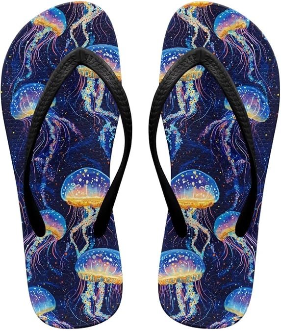 Women's Waterproof Flip Flops No-Slip House Slides Sandals Ultra-Lightweight Summer Pool Beach Sandals Black Strap Size 5.5-9.5