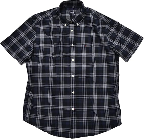 Tommy Hilfiger Men's Classic Fit Short Sleeve Buttondown Shirt (Medium, Black Iris)