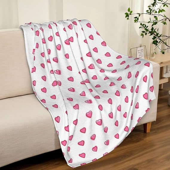 Pink Cartoon Print Preppy Flannel Fleece Throw Blanket - Soft & Cozy for Kids, Adults, Boys, Girls, Roller Babies Rabbit Toddlers Hearts- Ideal for All Seasons, 50'' x 40'', 89888