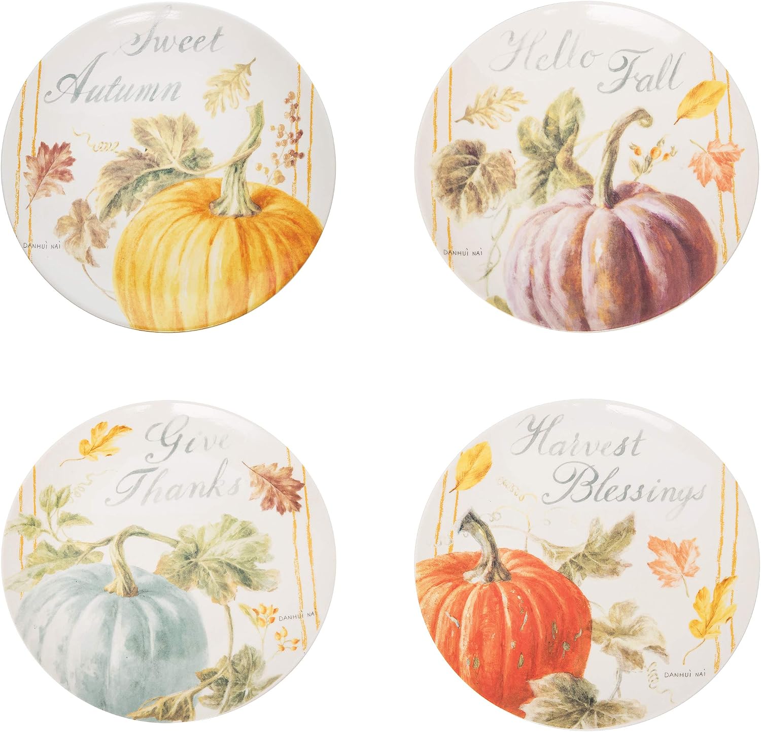 C&F Home Pumpkin Patch Porcelain Salad Plate Set of 4 Sweet Autumn Hello Fall Give Thanks Harvest Blessings Thanksgiving Plates Decor Decoration White