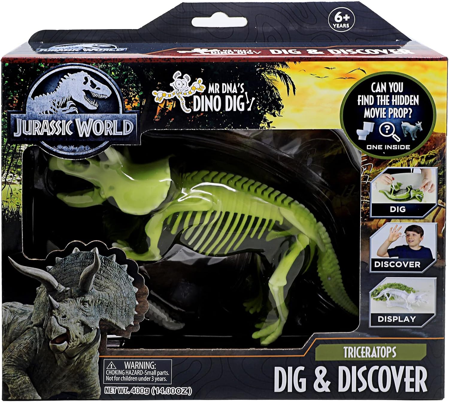 Jurassic World Mr DNA’s Dino Dig Triceratops Clash Edition - Slimy Jungle Gel – Dig and Discover – 1 of 6 Iconic Movie Props to be Discovered – Become a BioSyn Lab Engineer