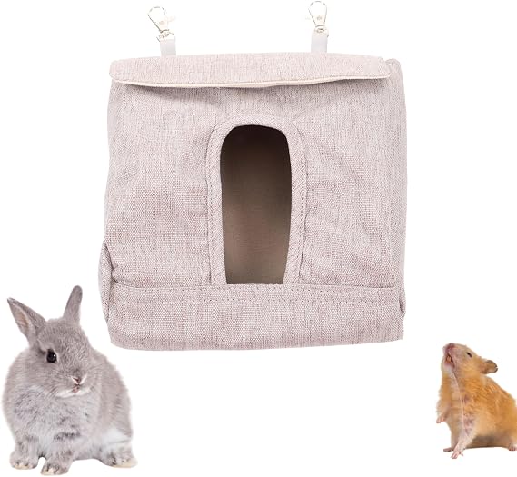 Balacoo Rabbit Hay Feeder, Guinea Pig Hay Bag Hanging Rabbit Feeder Storage for Guinea Pig, Bunny, Chinchillas, Hamsters and Small Pets and Animals (Grey, M)