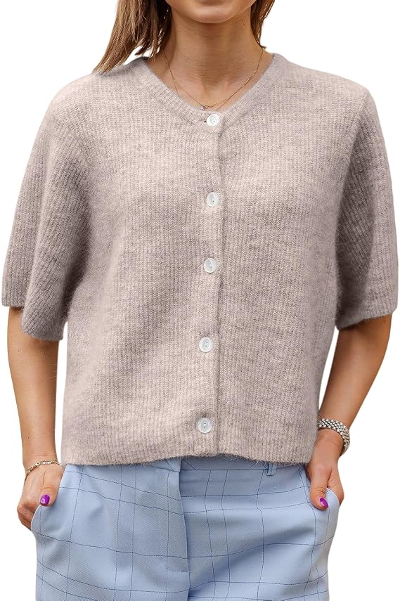 Women Y2K Cardigan Sweater Short Sleeve Button Down Ribbed Knit Crop Top Fall Winter Going Out Sweater