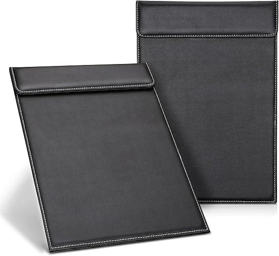 GORESE 2 Pack A4 Letter Size Clipboards, Black Faux Leather, Low Profile Magnetic Clip, 9" x 12.5"