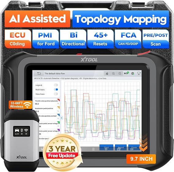 XTOOL D9S ECU Coding Bidirectional Scan Tool, Topology Map, PMI, OE Level | AI-Assisted Automotive Scanner, 45+ Resets, FCA/CANFD/DoIP, Professional All System Diagnostic Scanner, 3 Yrs Update
