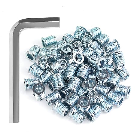 HELIFOUNER 40 Pieces 5/16"-18 x 15mm Threaded Inserts With Hex Wrench, Wood Inserts, Blue Zinc Plated Carbon Steel for Wood Furniture Screw