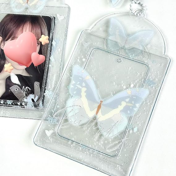 1Pcs Kpop Photocard Holder Keychain 3 Inch Clear Butterfly Card Protector with Ball Chain, PVC Transparent Badge ID Card Sleeve for Anime & Kpop Fans, Small Gift for Girls