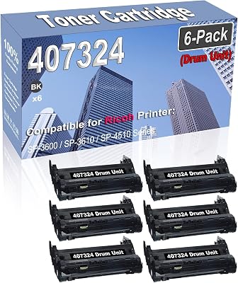 6-Pack Compatible High Capacity 407324 SP4500 Printer Drum Unit use for Ricoh SP-3600 SP-3610 SP-4510 Drum Kit Black