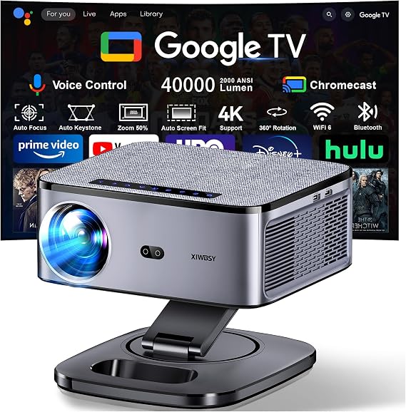 Google TV Smart Projector with WiFi and Bluetooth, 2000 ANSI Projector 4K