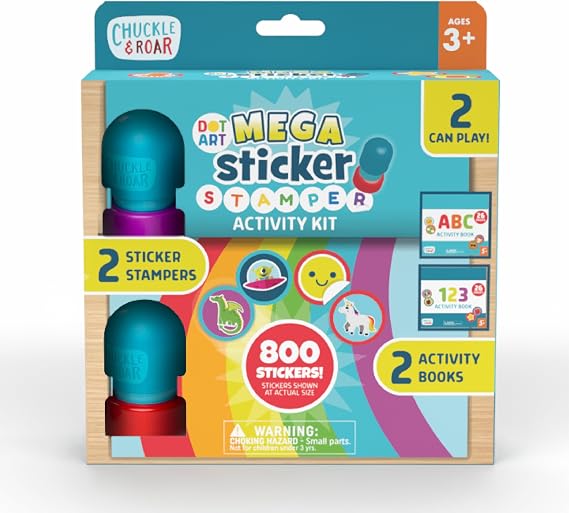 Chuckle & Roar Mega Sticker Stamper Activity Kit with 800 Stickers, 2 Activity Books (ABC & 123) & 2 Reusable Stampers Arts & Crafts, Learning, Travel Toy for Kids Ages 3+