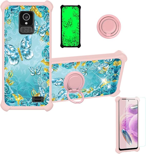 jioeuinly BRONDI Amico Pocket Case Compatible with BRONDI Amico Smartphone Pocket Phone Case Cover [with Tempered Glass Screen Protector][Ring Support][Gold Glitter+Luminous] JSF-YHD