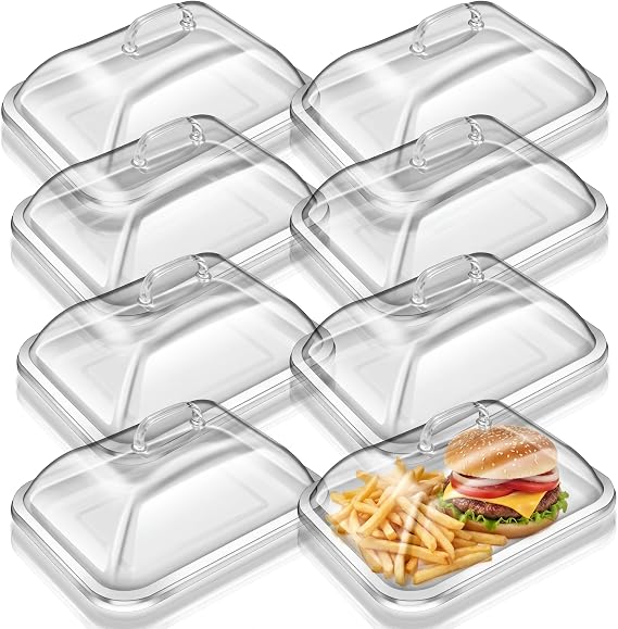 8 Pack Clear Acrylic Serving Trays with Dome Lids Rectangular