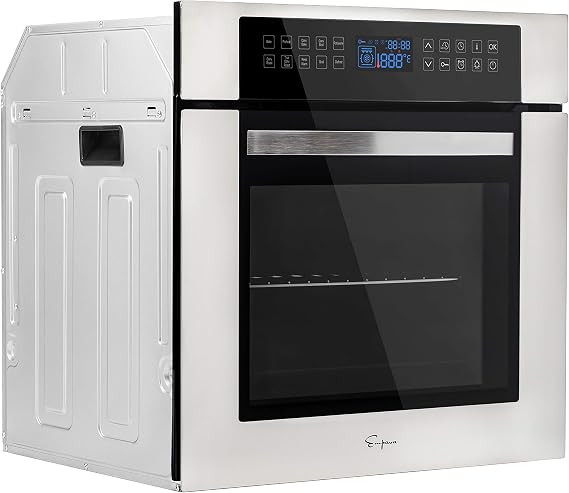 Empava 24 Inch Electric Single Wall Oven 10 Cooking Functions Deluxe 360 ROTISSERIE with Sensitive Touch Control in Stainless Steel, WOC12, White