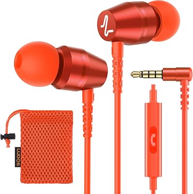 LUDOS OMNITONE Wired Earbuds in-Ear Headphones, Earphones with Microphone, 3.5 mm Jack Corded Ear Buds, Videoconference for iPhone, Samsung, Laptop, Kids, School Students - Coral