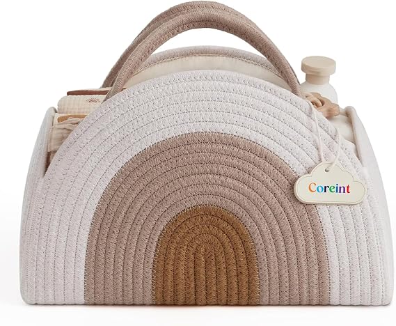 Nappy Caddy - Baby Diaper Bag Organizer, Cotton Rope Storage Basket for Newborn Boys and Girls, Baby Gift, Newborn Essentials, Rainbow Style