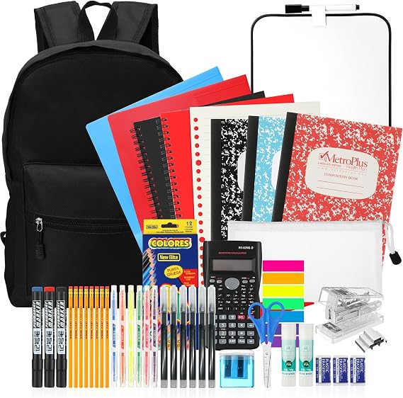 Gilprop 52 Pcs Middle and High School Supplies Kit with Backpack,Black