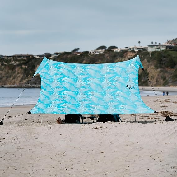 Neso Gigante Beach Tent 2.5 m high 3.3 m (11 ft) x 3.3 m (11 ft) reinforced corners and cooling compartment (tropical flowers)