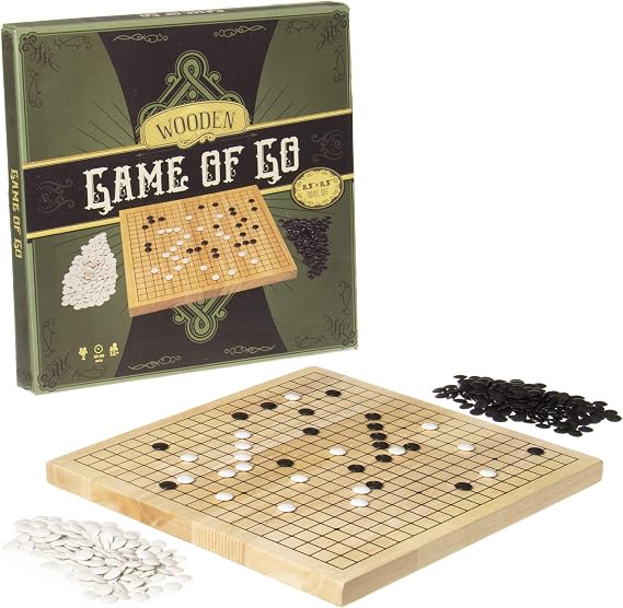 Go Set with Natural Wood Board | Portable 29 x 29cm (11.4" x 11.4") Set | Complete Set of 361 Stones | 19x19 Grid Layout, Portable Size for Travel | 2-Player - Classic Chinese Strategy Board Game