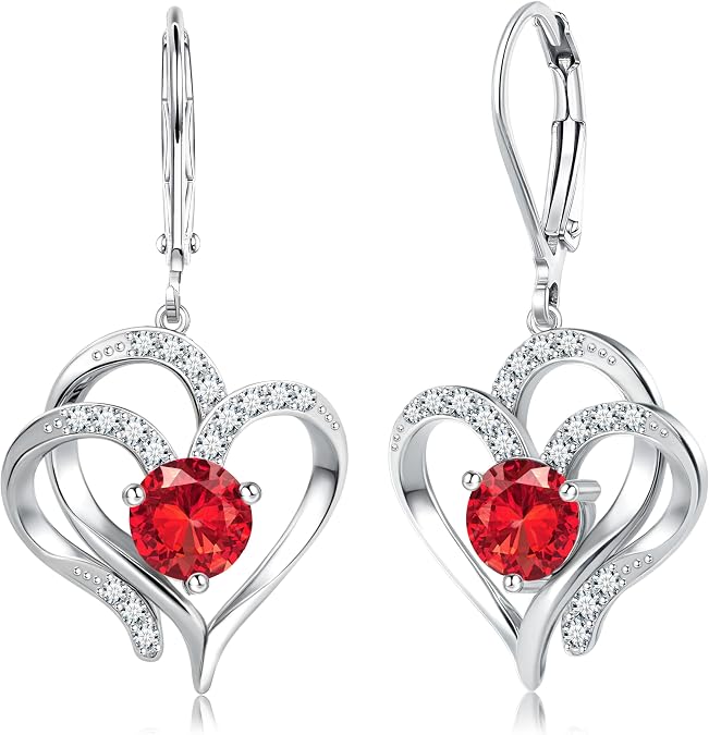 925 Sterling Silver Heart Dangle Earrings for Women Birthstone Earring