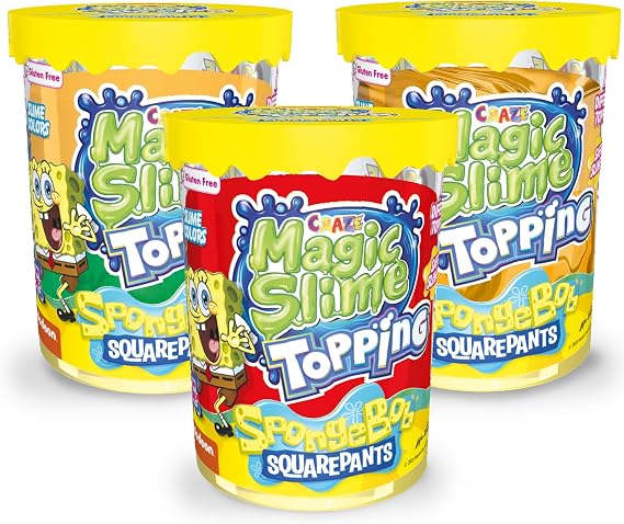 CRAZE MAGIC SLIME Topping SpongeBob Magic Ocean Bundle of 3 - Slime Kit for Kids, 3x 70 ml Box with Glitter and Toppings, Putty Style slime Toy for Creative Play