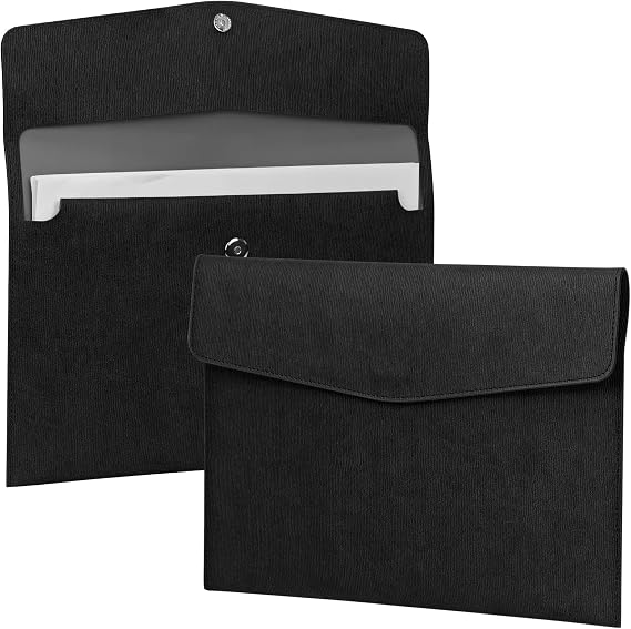 FYY File Folder, PU Leather A4 Document Holder File Organizer Filing Envelope Portfolio Case Tablet Sleeve with Magnetic Snap Closure for Home School Office Stationery Black