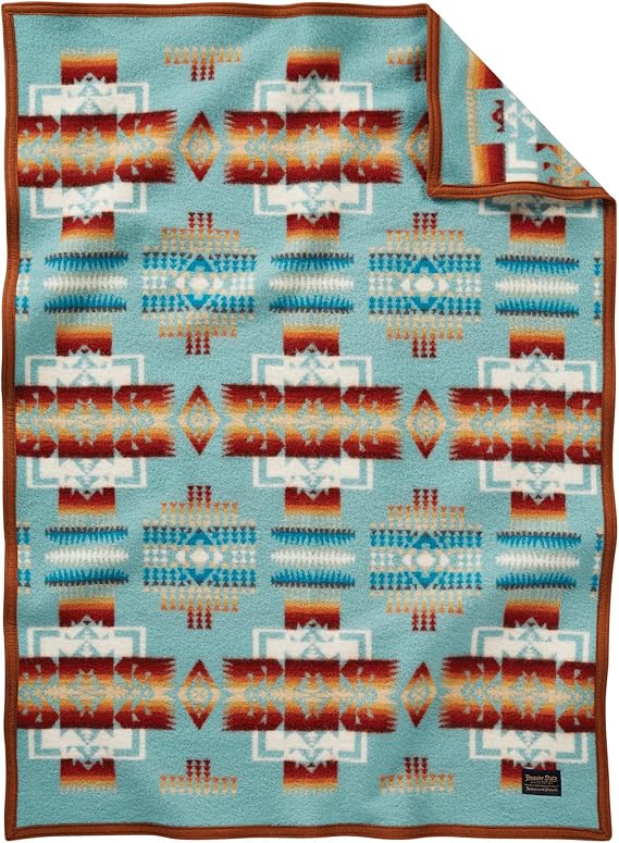 Pendleton Chief Joseph Crib Blanket 32" x 44" - Wool Cotton, Reversible | Soft, Durable Baby Blanket for Home and Travel, Aqua