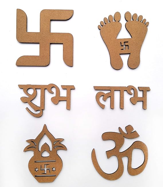 IVEI MDF Pack for Diwali and Festivals/Embellishments/Sathiya/Subh labh/Kalash/Om (Medium)
