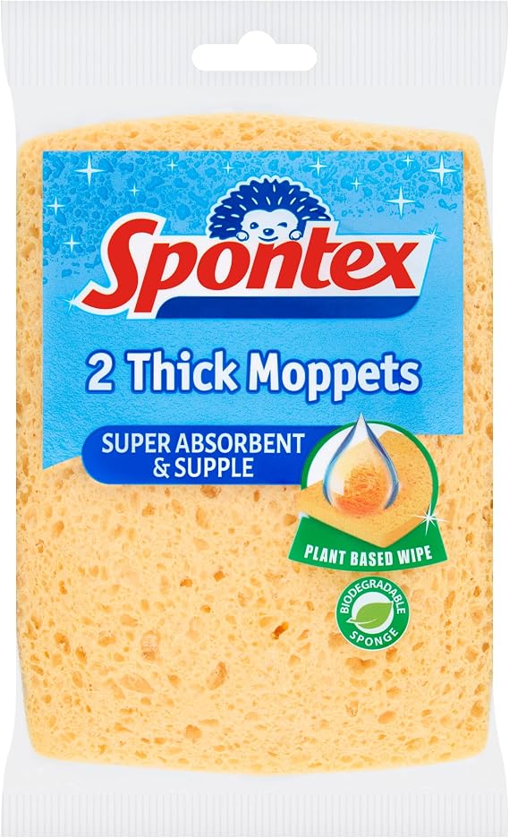 Spontex 2 Thick Sponge Moppets, 16 x 12cm
