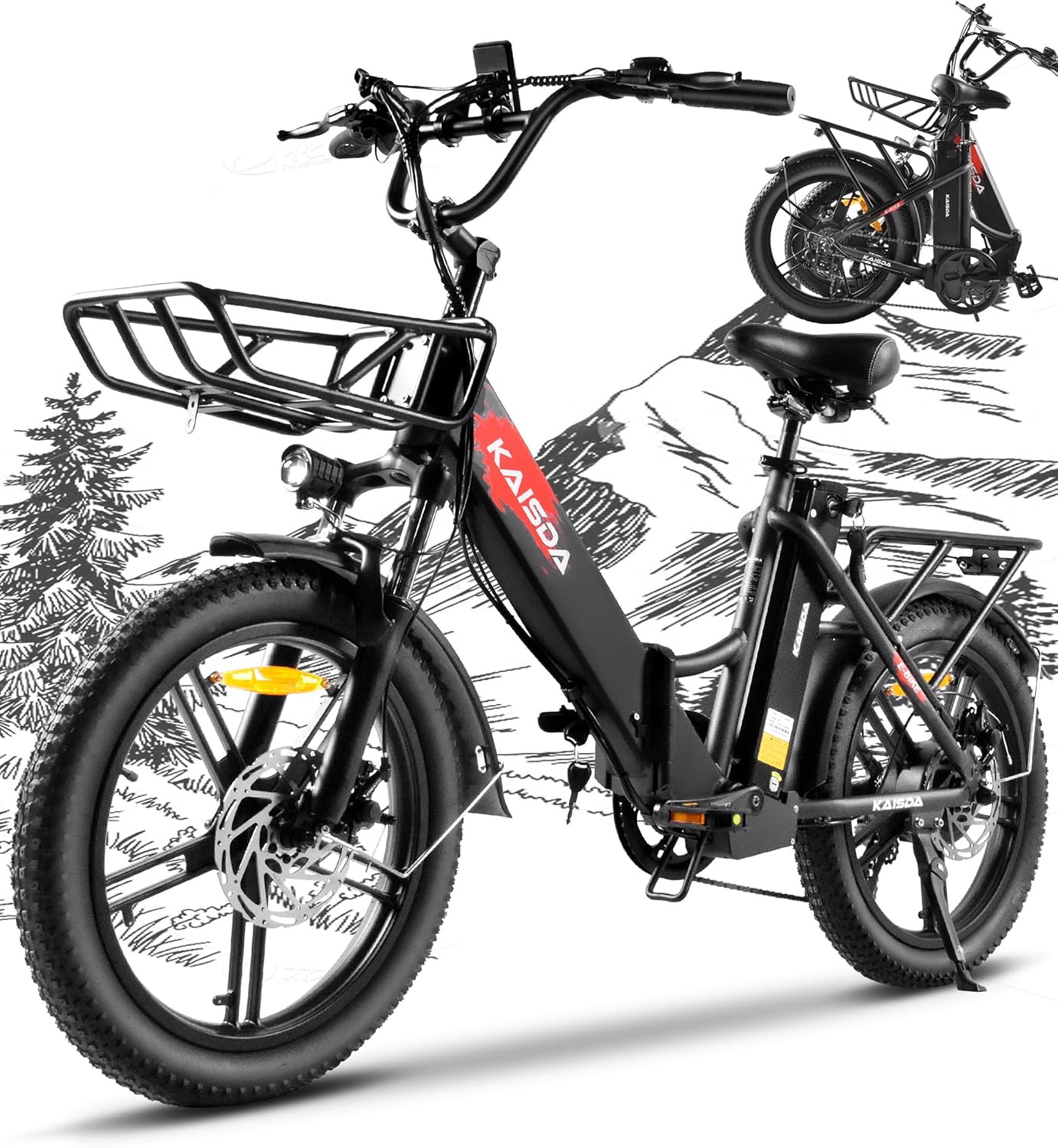 20-Inch Electric Folding Bike for Adults - 36V 20.8Ah Removable Li-Battery, 7-Speed with LCD Display, 55-90KM Range &amp; 180mm Disc Brakes, Powerful Motor