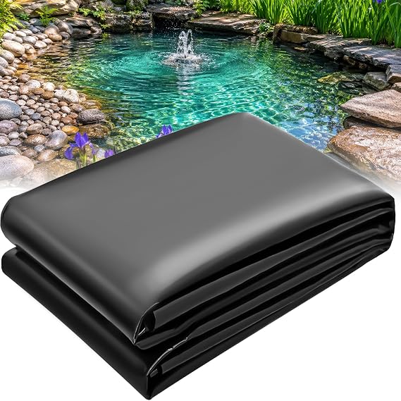 Pond Liner, 14 x 14 FT HDPE Thick Liner, Easy Cutting, Puncture Resistant, Koi Fish Pond Liners for Outdoor Ponds, Streams, Garden Fountains, Waterfalls