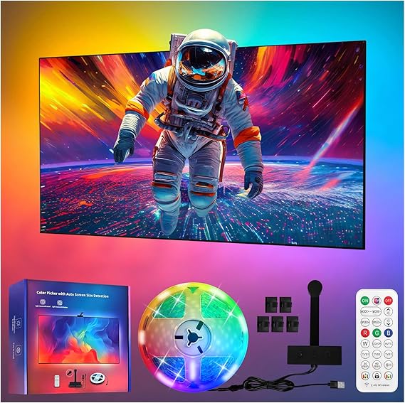 TV LED Backlight, 12.5ft Cuttable LED Strip Lights That Change with 55-65 Inch TVs Screen and PC Monitor, with Sensor, Remote Control, Game & Music Sync Color Changing Light