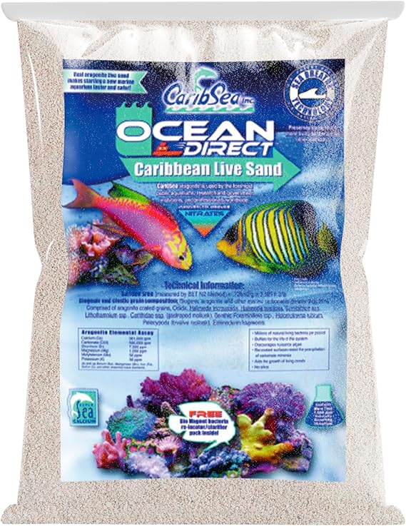 CaribSea Ocean Direct Natural Live Sand for Aquarium 5 lb Sea Breathe Technology Preserves Live Sand with Beneficial Organisms Perfect for Saltwater Tanks