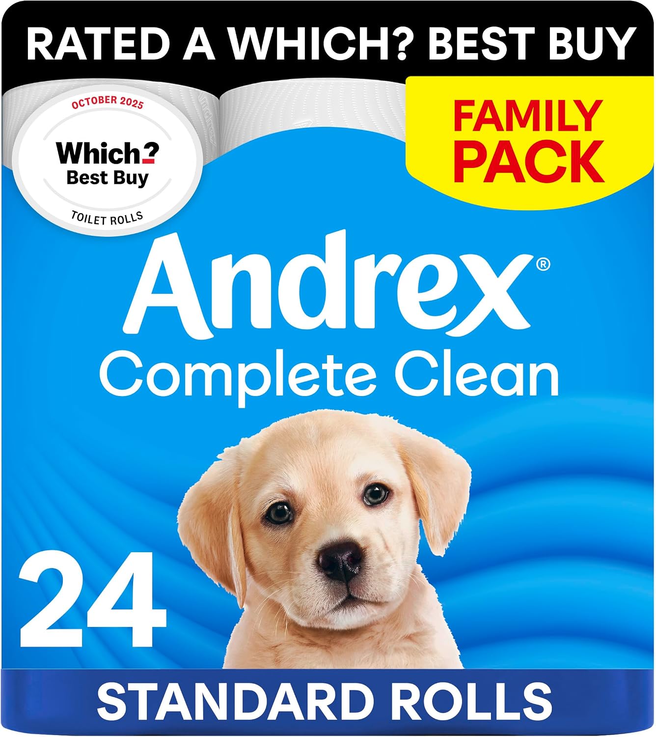 Andrex Complete Clean Toilet Roll 24 Rolls Previously Andrex Classic Clean Toilet Tissue Unbeatable Toilet Paper with Unique 3D Wave, FSC Certified