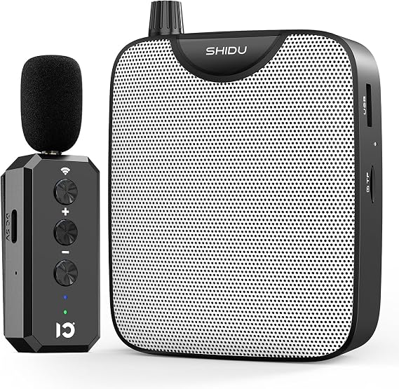 Wireless Voice Amplifiers Portable Voice Amplifier Mini PA System with Headset Microphone, Loud Speakers Support Recording Funtion and U Disk/TF Perfect for Tour Guide Teaching Coaching Presentations