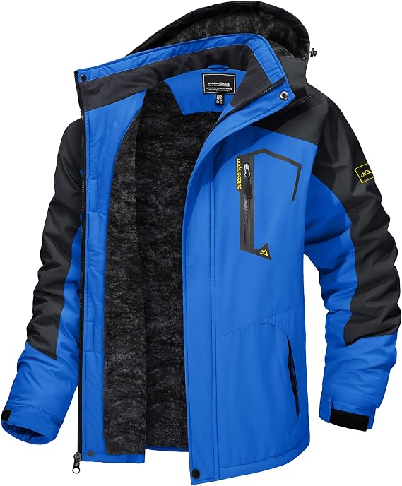 TACVASEN Men's Winter Skiing Jackets Waterproof Thermal Snowboard Coats | Windproof, Fleece Lined, Warm Insulated, Detachable Hood, 4 Pockets, Cold Weather, Snowboarding, Work, Hiking, Camping