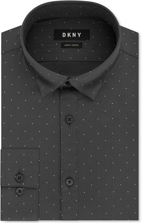 DKNY Mens Performance Active Stretch Button Down Dress Shirt, Grey, 18" Neck 36"-37" Sleeve