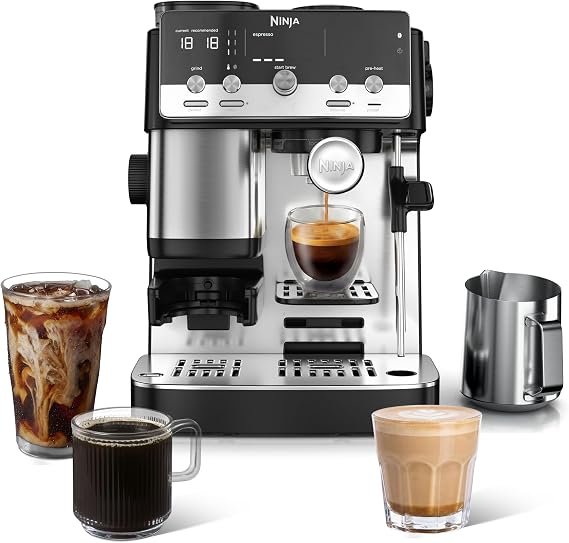 Ninja Luxe Café Mini 2-in-1 Espresso and Filter Coffee Machine with Built in Bean Grinder, Manual Milk Frother ES301UK