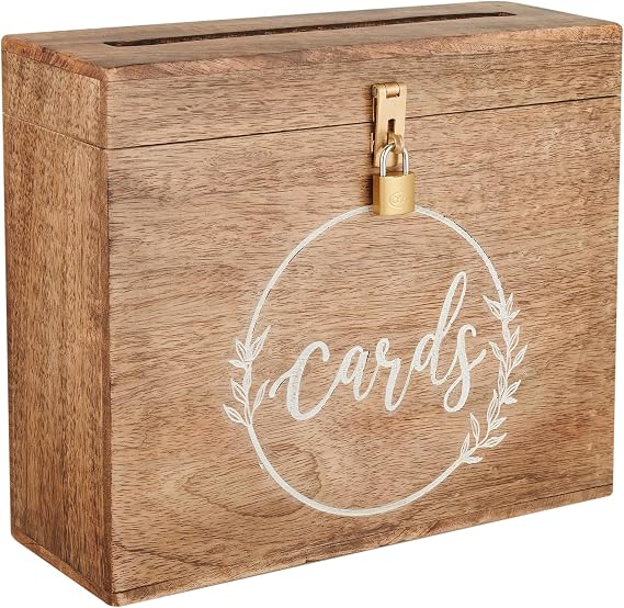 Wedding Card Box with Card Slit and Lock 12"X10"X4.5"- Gift Wishing Well Card Box for Weddings, Receptions, Birthdays, Graduations, Baby Showers, Honeymoon Funds WBKH (Burnt)