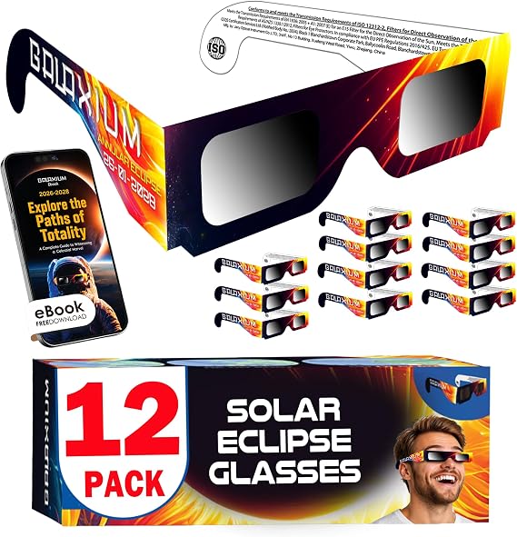 Galaxium 6/12/25/50/100 Pack Solar Eclipse Glasses 2026 ISO 12312-2