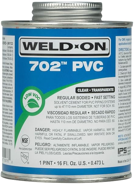 Weld-On 10976 702 PVC High-Strength Solvent Cement, Clear, 1 Pint