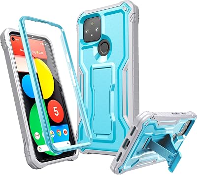 FITO for Pixel 5 Case, Dual Layer Shockproof Heavy Duty Case with Screen Protector for Google Pixel 5 Phone, Built-in Kickstand Blue