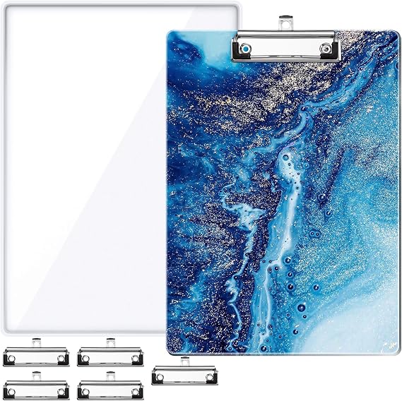 A4 Letter Size Clipboard Epoxy Resin DIY Casting Soft Silicone Molds + 5 Stainless Steel Low-Profile Clips, Retractable Hanging Hole Write Pad Draw Board Document Holder School Office Business