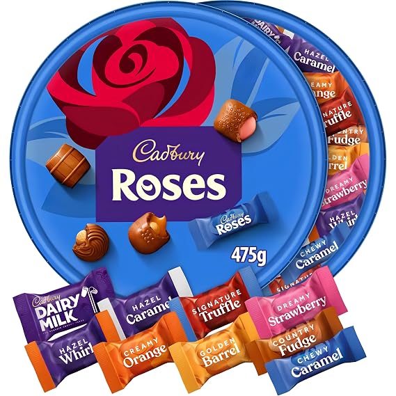 Cadbury Roses Milk Chocolate Tub 475g | A Variety of Cadbury Chocolate Favourites | Individually Wrapped Chocolates | Sharing Tub for Parties, Holidays & Gifting