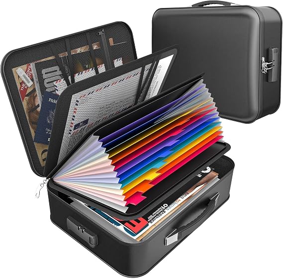 onvvippiv Hard Case Fireproof Document Box with Lock Zipper | Important File Organizer Waterproof Portable Home Office Travel Storage Accordion Folder for Letter A4 Laptop Files
