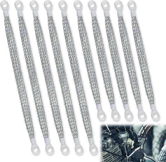 10pcs Universal Automotive Ground Straps, 10/12 inch Engine Ground Strap Kit Braided Copper Ground Straps Automotive Ground Strap Wire Ground Strap Connectors for Most Cars (Silver)