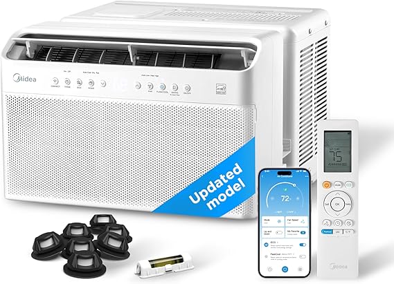 Midea 8,000 BTU U Shaped Smart Inverter Window Air Conditioner - Cools 350 Sq Ft, Ultra Quiet with Open Window Flexibility - Alexa/Google Assistant Compatible - 37% Energy Savings, Remote (Updated) | Cools 350 Sq Ft, Ultra Quiet with Open Window Flexibility - Alexa/Google Assistant Compatible - 37% Energy Savings, Remote