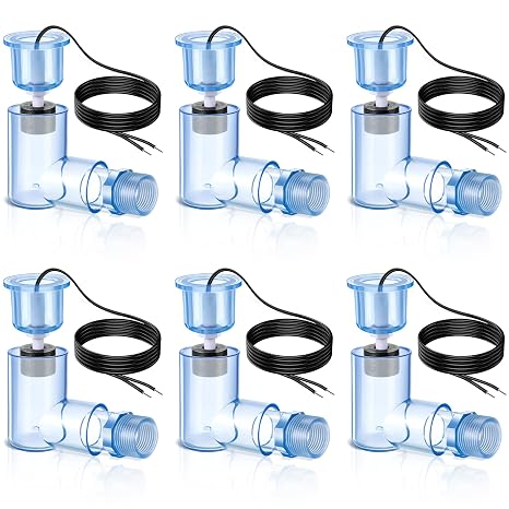 Feekoon 6 Pack SS2 Float Switch L Shape for Easy Installation, AC Float Switch with 3/4 Inch Adaptor and 6ft Wire, Water Level Accessory for HVAC System with Condensate Overflow Detection