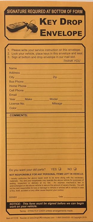 A Plus Key Drop Envelopes #7216, Quantity 500 (U3)