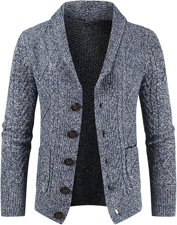 evzosrz Mens Shawl Collar Cardigan Sweater Casual Long Sleeve Button Down Cable Knit Winter Chunky Ribbed Sweaters Pockets
