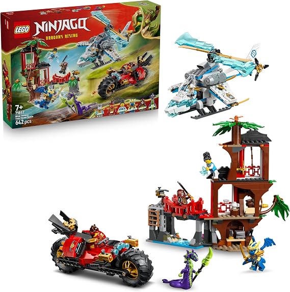 LEGO Ninjago Showdown at the Tree House with the Ninja Bike - Action Toy with Motorcycle Helicopter 6 Mini Figures and Swords - Gift for Boys from 7 Years and Fans - 71857